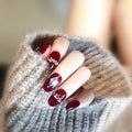 Wholesale Glossy Medium Length 3D Round Red Diamond Fake Press on Nails False Nails Full Cover Acrylic Nails
