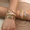Women Heart Bangle Bracelet Women Cross Pendants Charms Gold Beads Baroque Pearls Copper Bracelets Pearl Gold Plated