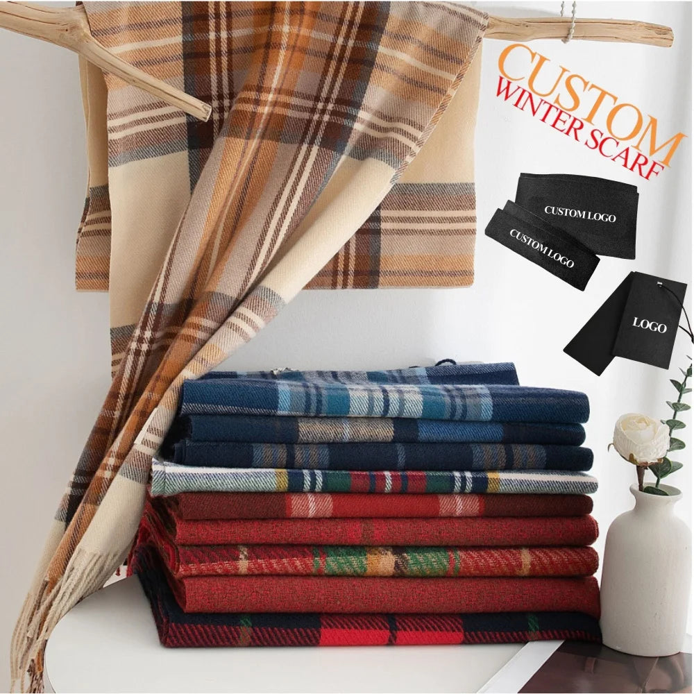 Wholesale Plaid Scarves Tassel Long Shawls Winter Imitation Cashmere Scarf Other Scarves for Men Women