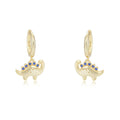 INS Hot Sale CZ Dinosaur Dangle S925 Sterling Silver Women Girls Cute Animal Spinel Blue Hoop Drop Earrings  Jewelry