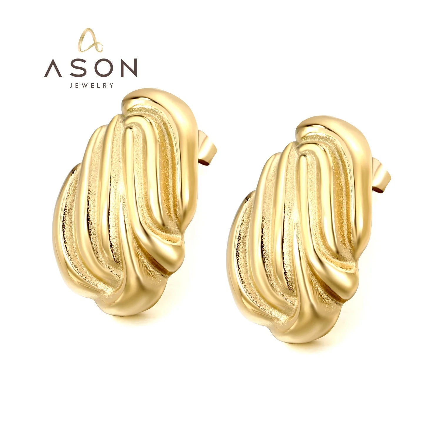 Ason Trendy Earrings 2024 Stylish Unique 18K PVD Plated Metal Stainless Steel Fashion Jewelry Geometric Stud Earrings for Women