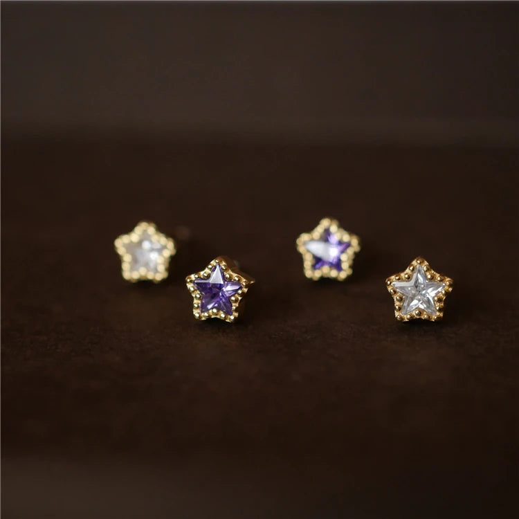 2025 Girls Sterling Silver Simple Design Mini Jewelry Star Zircon Earrings