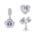 925 Sterling Silver Pansy Pendant Elegant Religious Diamond Heart Flower Beads Fit for Women's DIY Bracelet Necklace Fine Gifts