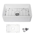 US Warehouse Sarlai 30inch Single Bowl Farmhouse Sink With Apron Front Porcelain Ceramic Kitchen Sinks Includes Accessories