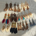 Wholesale Bohemian Vintage Ethnic Bead Earrings Premium Multi-style Braided Feather Long Tassel Earrings Gifts for Women