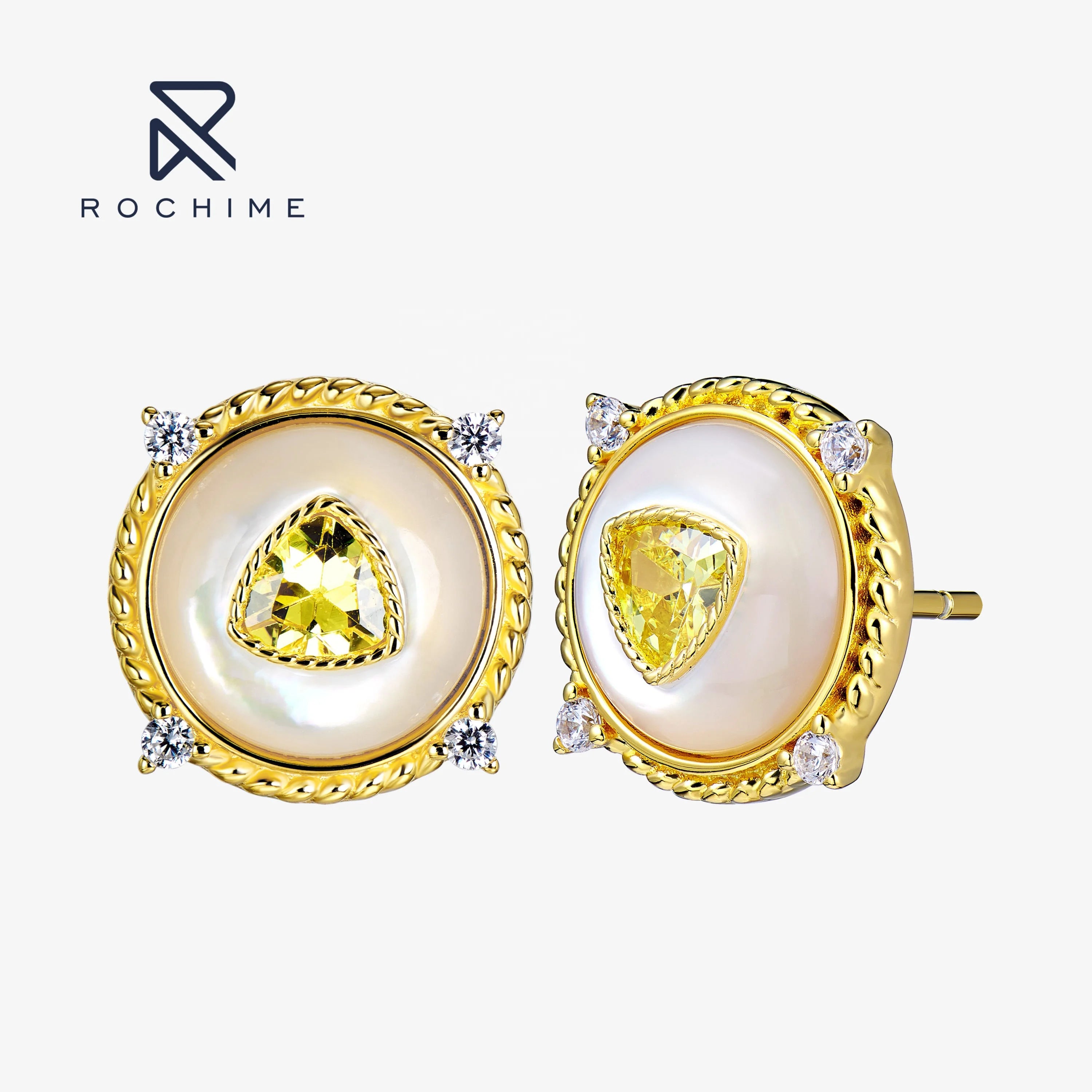 Rochime Purple Yellow Crystal Fritillary Stud Earrings 925 Silver Rose Gold 18k Gold Plated Jewelry for Women