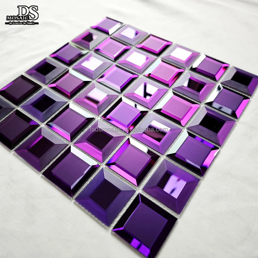 Modern Square Shape Belved Edge Mirror Glass Mosaic Colored Glass for Bathroom Kitchen Back Splash Wall Tiles Parquet Design