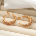 Women Silver Color Spring Stainless Steel C Shape Chunky Hoop Earring