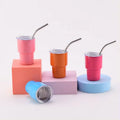 BPA Free 2oz 3oz Shot Glass Liquor Tumbler Stainless Steel Spirits Cup Mini Mugs With Straw and Lid