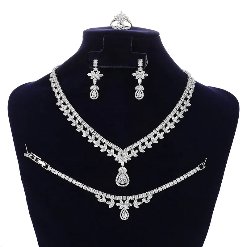 Wholesale Drop Shipping Ready Stock Classic Wedding Accessories Copper Cubic Zirconia Luxury Bridal Jewelry Set for Women BN8073