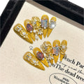 Autumn Luxury 3D Diamonds Style Handmade Gold Long Tips Press False Nails Wholesale Fake Nails Art Manicure Artificial Fingers
