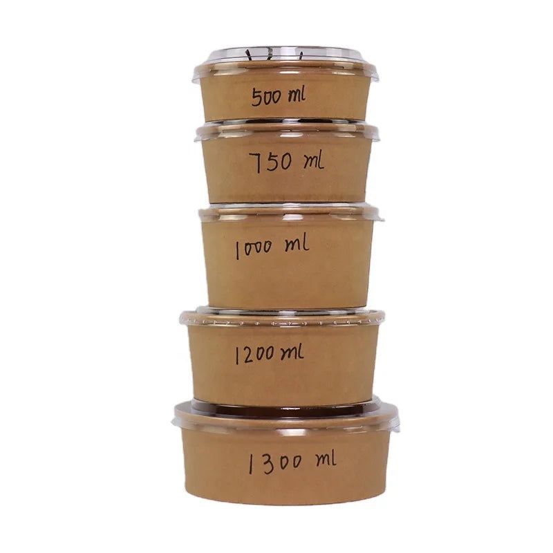 Disposable 1500cc Paper Salad Bowl With Lid Ramen Induction Paper Bowl for Take Away