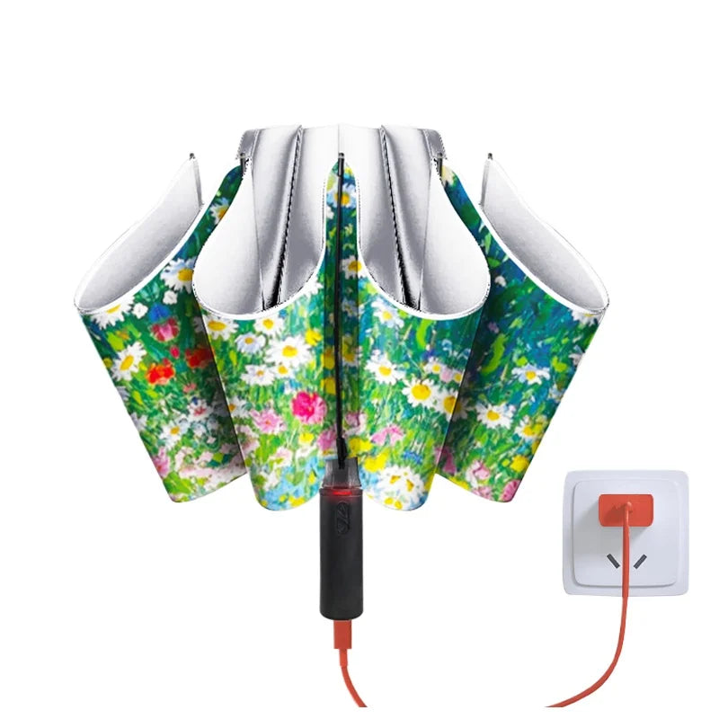 Smart Fully Automatic Electric Clear Three-folding Umbrella 104cm Open Diameter Alloy Ribs for Adult Travel Commuting