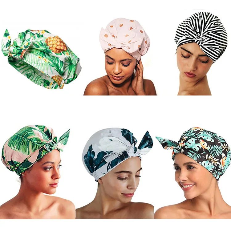 Reusable Shower Cap for Women Shower Caps for Long Hair Waterproof Bath Cap Turban