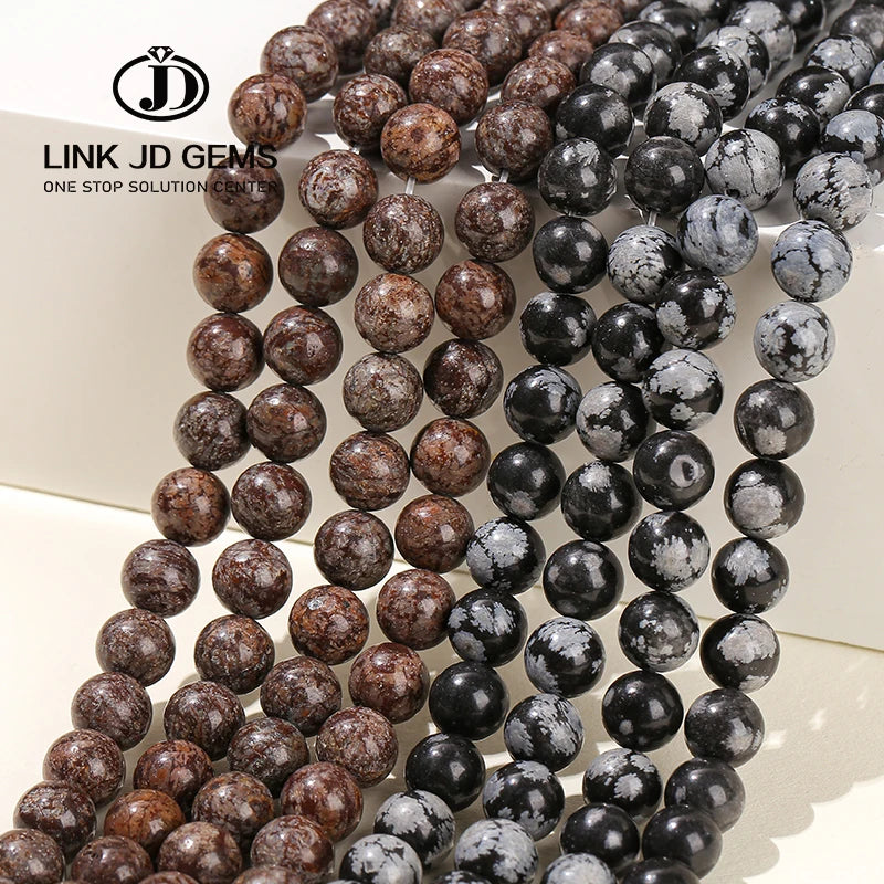 JD Wholesale 4-12mm Natural Stone Loose Beads Faceted Matte Black/Coffee Colors Natural Snowflake Beads for Jewelry Making