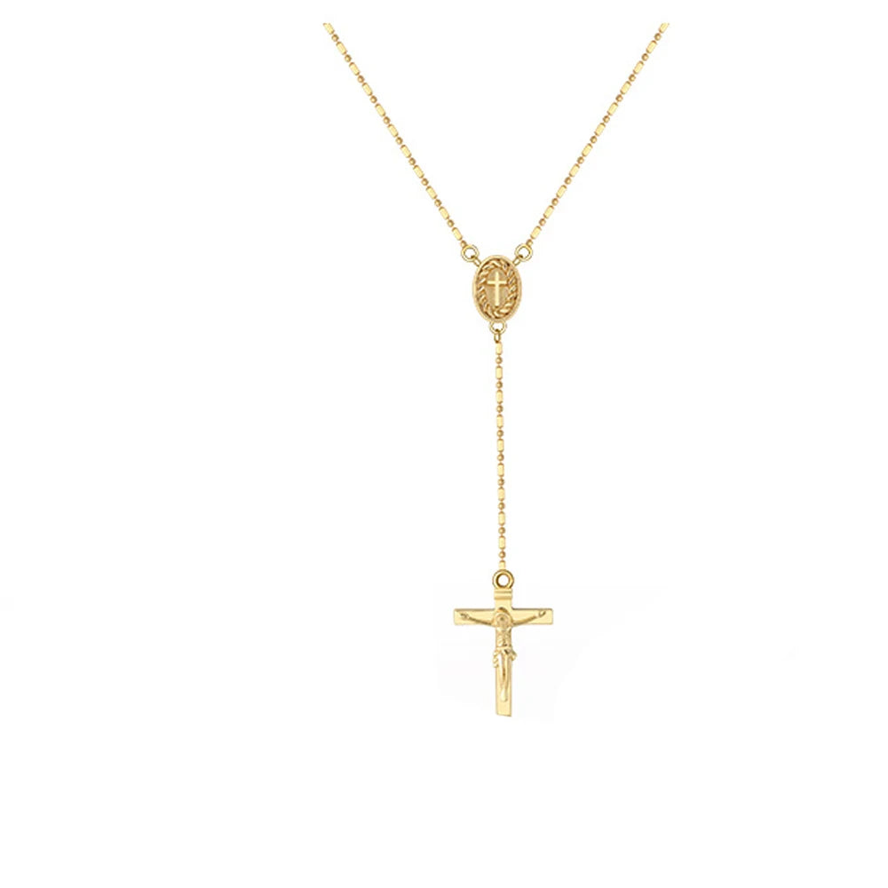 Fine Jewelry 925 Sterling Silver Y-Shaped Lariat Religious Rosary Cross Pendant Necklaces for Women