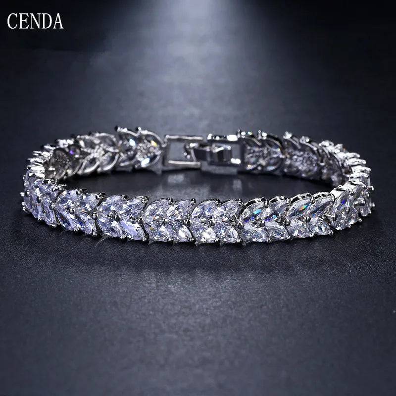 Custom 3A Cubic Zirconia Wheat Shape Adjustable Diamond Luxury 18K Gold Plated White K Women's Tennis Bracelet