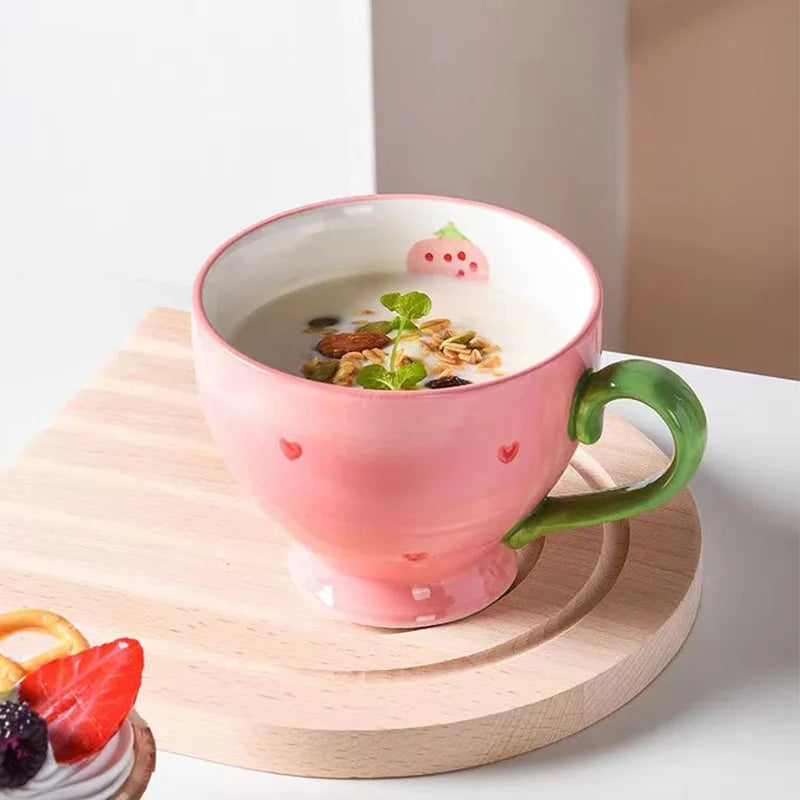 Ins Korea Creative Pink Breakfast Oatmeal Ceramic Mug Can Be Microwave Drinking Water Cup