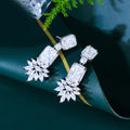 Bling White Square Cubic Zirconia Dangling Bridal Party Wedding Big Pageant Earrings for Women CZ Jewelry Gifts
