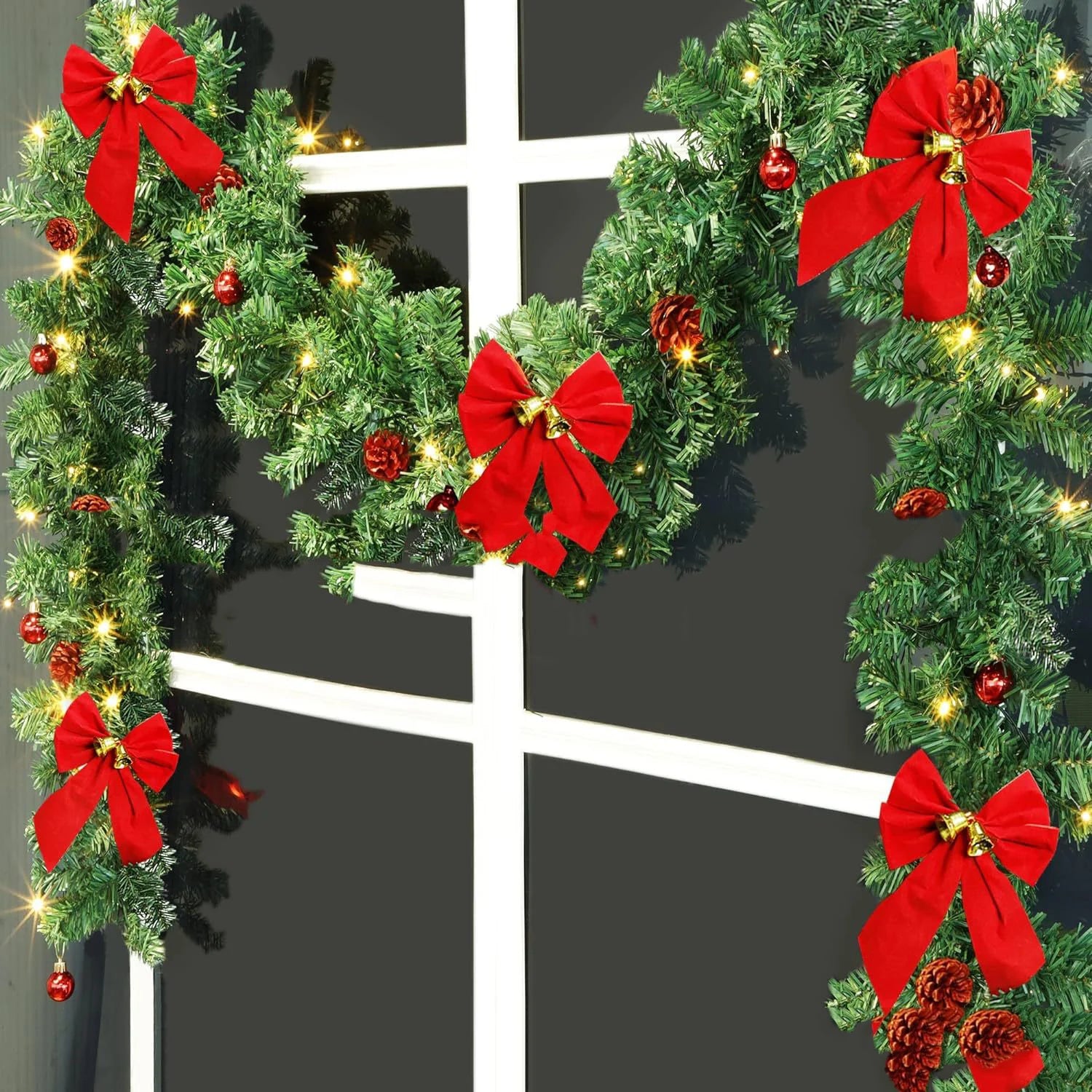 AYOYO Hot Selling PVC Flower Wreath Pine Needle Mixed With White and Red Fruits 2.7-meter Rattan Christmas Decoration