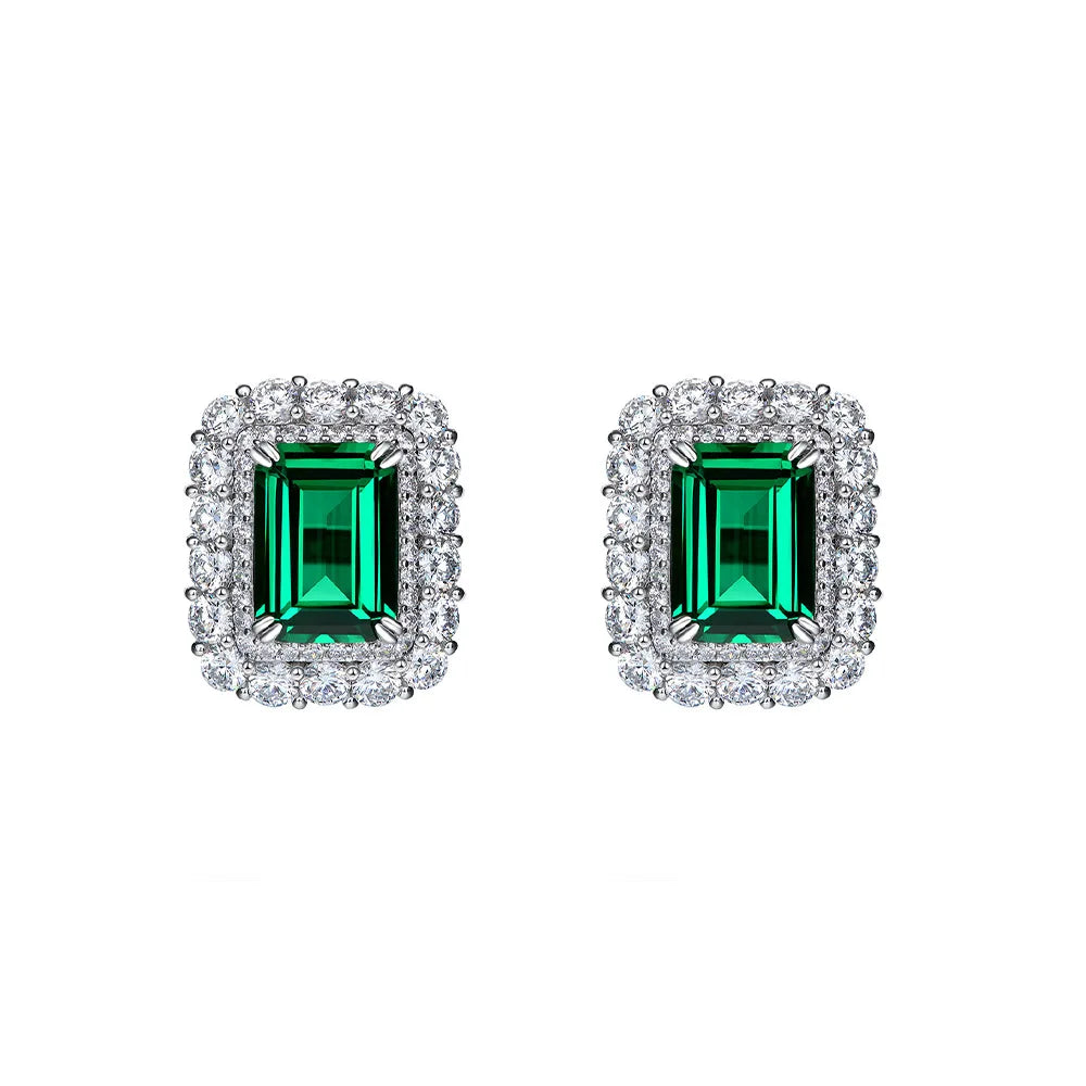 Summer Newest Design Earrings Set 8x10mm Emerald Cut High Carbon Diamond Green Zirconia 925 Silver Fine Jewelry