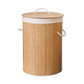 Supermarket Choice Cheap and Wholesale Round Bamboo Folding Laundry Basket with Iron Handle 35x60cm and Liner