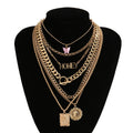 2021 Female Personalized Multi-layered Gold Plated Clavicle Chain Butterfly Charms Honey Letter Abstract Pendant Necklace