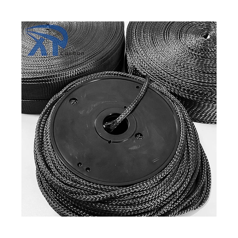 High Temperature Resistance Carbon Aramid Fiber Hybrid Braided Sleeve 8mm Carbon Fiber Textile Sleeve Tube