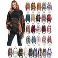 Women's Open Front Poncho Cape Warm Winter Cardigan Wrap With Color Block Design Soft and Comfortable Printed Scarves