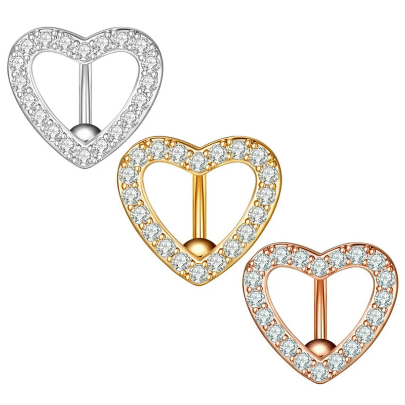 Wholesales Big Heart Belly Button Rings Stainless Steel 14g 10mm Cz Navel Piercing Jewelry Top Quality Mix Colors Belly Navel Ba