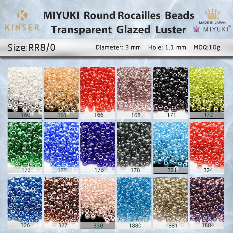 Miyuki Round Rocailles 8/0 Beads 3 mm [16 Color Transparent  Glazed  Luster ]10g Pack