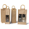 Eco Friendly  Natural Wine Jute Bag With Window Durable Burlap Shopping Bag