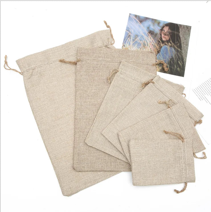 Jute Cotton Canvas Drawstring Bag 10*18cm Customizable Gift Wrapping Pouch with Silk Screen Printing and Custom Logo