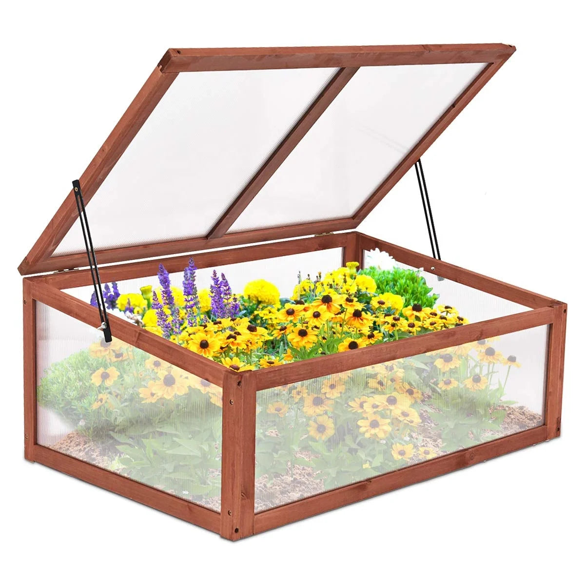 Hantechn Outdoor Patio Balcony Garden Backyard Farmhouse Greenhouse Wooden Cold Frame Mini Greenhouse Raised Planter Protection Bed