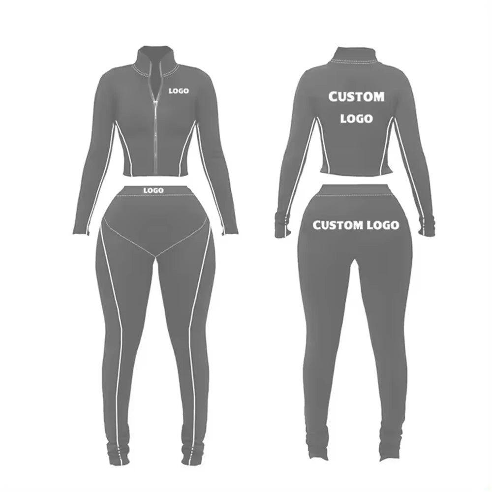Wholesale Casual Custom Women Ribbed Zip up 2 Piece Women Work Out Fitness Two Piece Yoga Sets