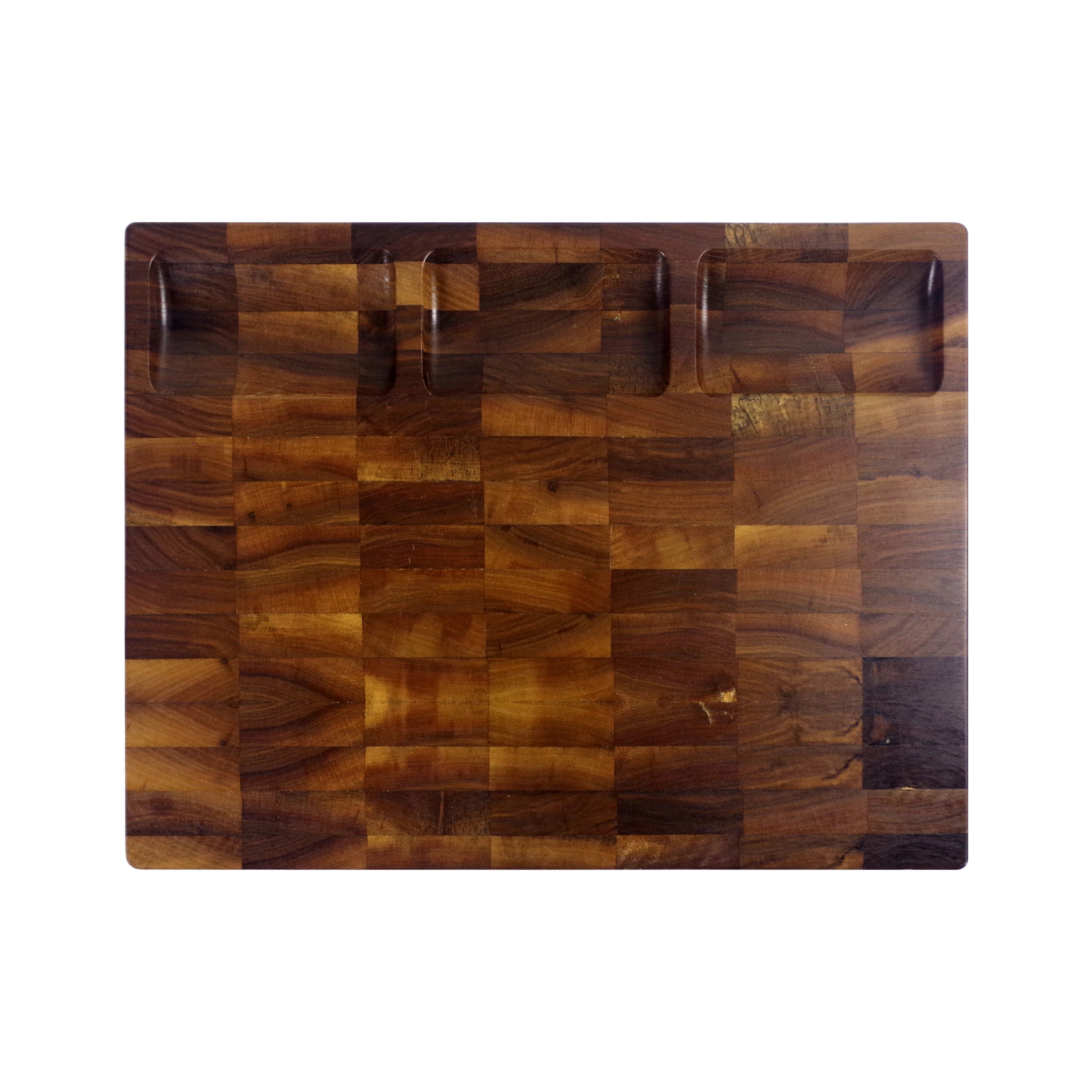 Large Walnut Wood Chopping Butcher Block With 3 Built-in Compartments Acacia Wood End Grain Board With Juice Groove
