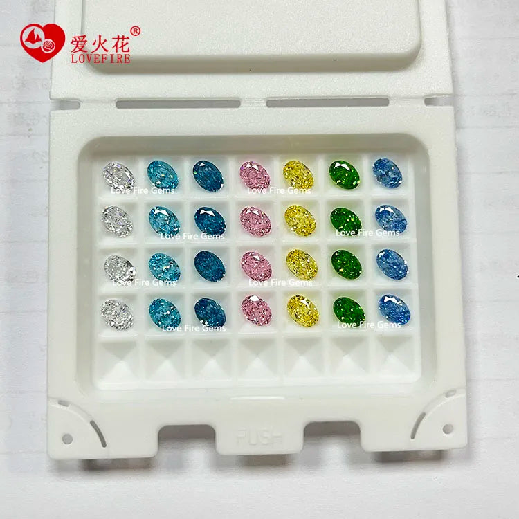 Loose Synthetic 4K Excellent Oval Cut pink Yellow Blue Green Multicolour Crushed Ice Cz Artificial Stone Cubic Zirconia