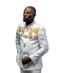 Gold Embroidery Jacket Men Wedding Suits Stand Collar Tuxedos Fashion Groom Wear Prom Party 2 Pcs Blazer With Pants Custom Made