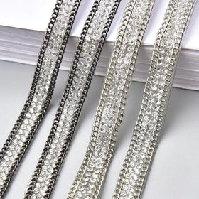 8mm Hot Fix Crystal Trim Long Strip Metal Chain Rhinestone Tape Ribbon for Dress Wedding Clothes Decoration Accessories