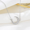 925 Sterling Silver CZ Diamond Crescent Moon Pendant Necklace for Women