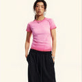 OEM Fashion Women's Clothing Women's Hot Girls Old Washed Gradient Women's Shoulder Short Sleeve T-shirt
