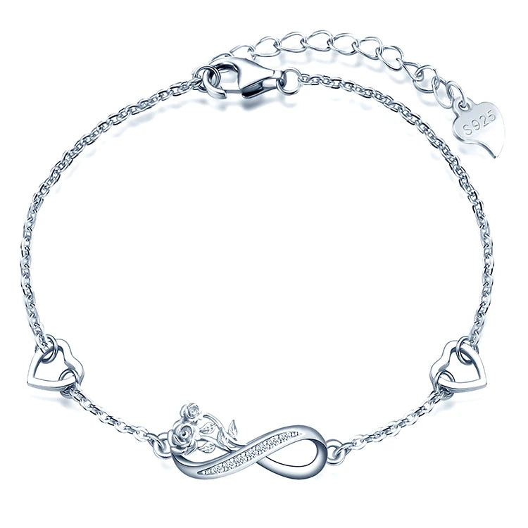 Wholesale Good Quality Infinity Rose Combine 925 Silver Diamond Setting Bracelet