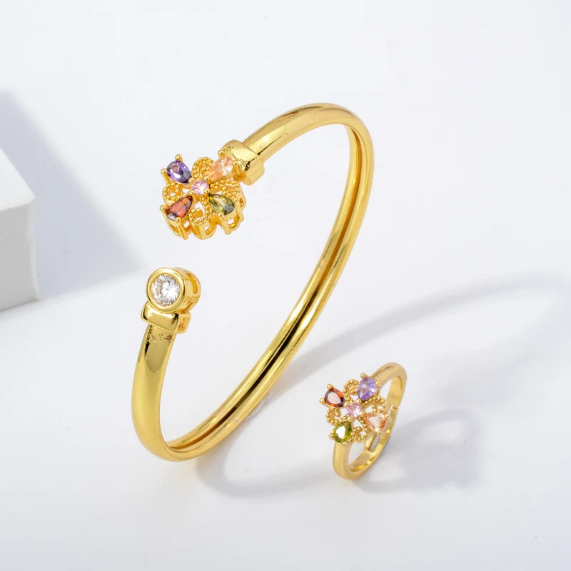 Zeadear Jewelry Elegant Fashion Classic 2-piece Bracelet Set and Ring Set with 18K Gold Set