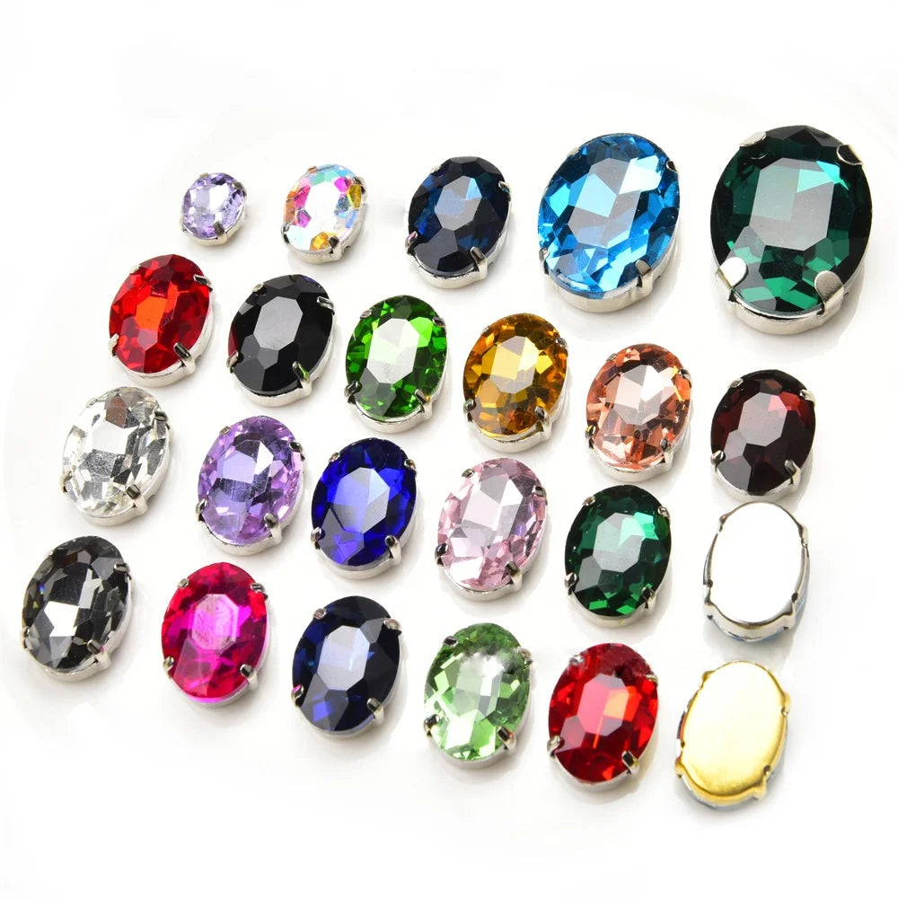 Oval Glass Sew on Rhinestone With Gold Claw Setting Crystal Button With Holes for Garment Jewelry Wedding Dress Accessories