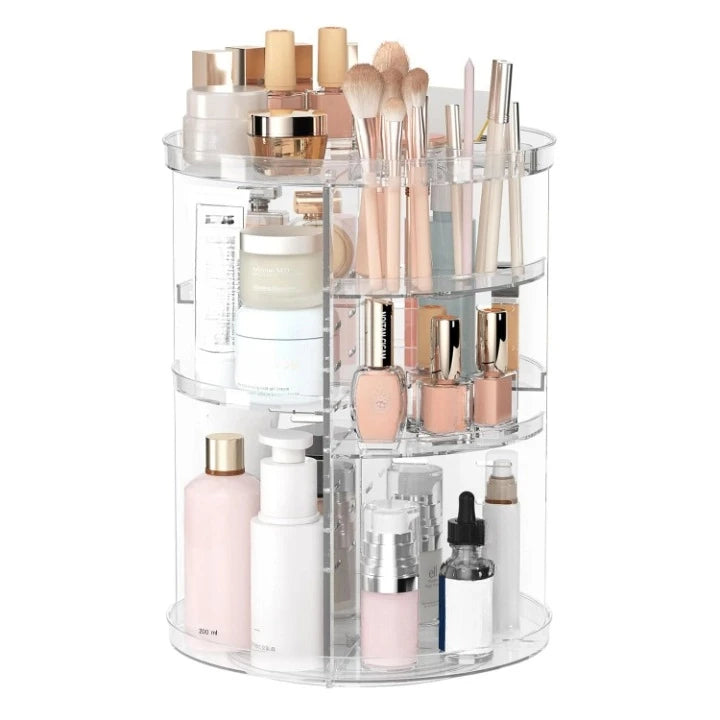 HelloWorld New 360 Degree Vanity Divisoria Spinning Rotating Clear Plastic Acrylic Cosmetic Make up Makeup Organizer for Desk