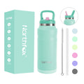 Stainless Steel 1100ml Double Wall Vacuum Insulated Thermal Flask with Removable Straw Handle Lid Leak-Proof for Travel