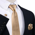 Luxury Solid Champagne Silk Ties and Pocket Square for Men Woven Polyester Necktie Made in China