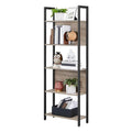Custom Made Home Living Room Corner Free Standing Steel Frame Wooden Panel Display Shelf 5-tier Storage Rack with Back Panel