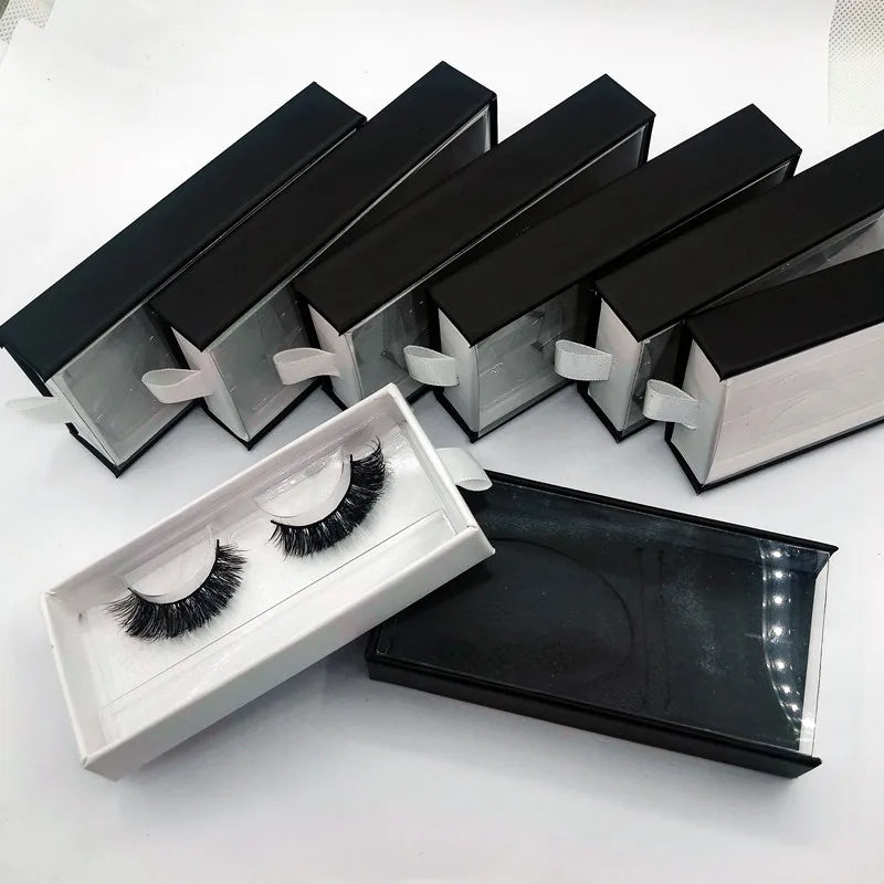 Y Private Label  Faux Eyelash Box Cardboard Transparent Cover Pulling Style Boutique Box Matte Black Plain Black