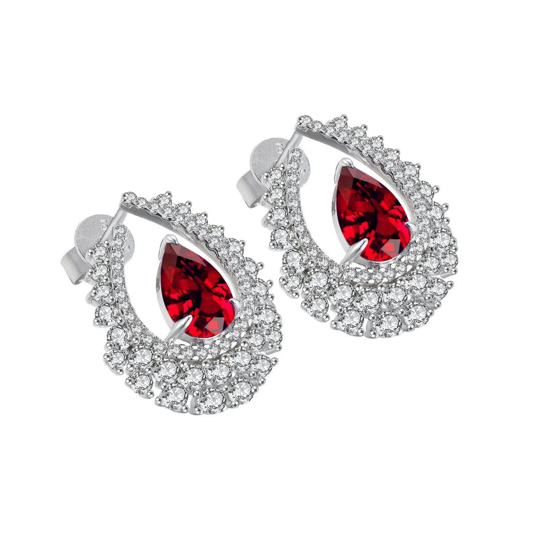 Fast Shipping S925 Silver Jewelry Elegant Earrings Pear Shape Lab Grown Gemstones Ruby Earring for Parties Gifts MegaBDM